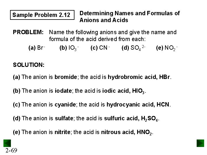 Sample Problem 2. 12 Determining Names and Formulas of Anions and Acids PROBLEM: Name