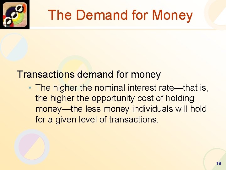 The Demand for Money Transactions demand for money • The higher the nominal interest