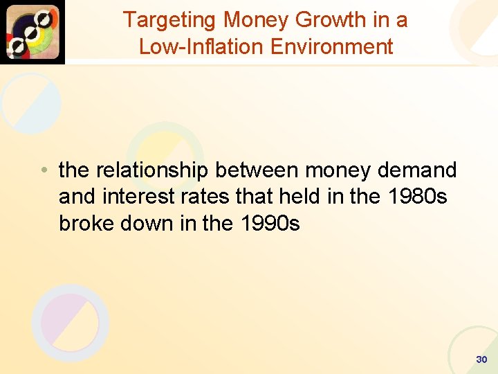 Targeting Money Growth in a Low-Inflation Environment • the relationship between money demand interest