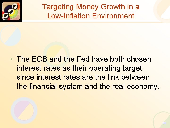 Targeting Money Growth in a Low-Inflation Environment • The ECB and the Fed have