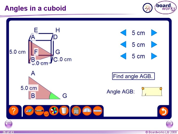 Angles in a cuboid 26 of 43 © Boardworks Ltd 2008 