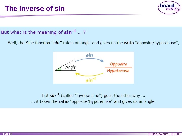 The inverse of sin 4 of 43 © Boardworks Ltd 2008 