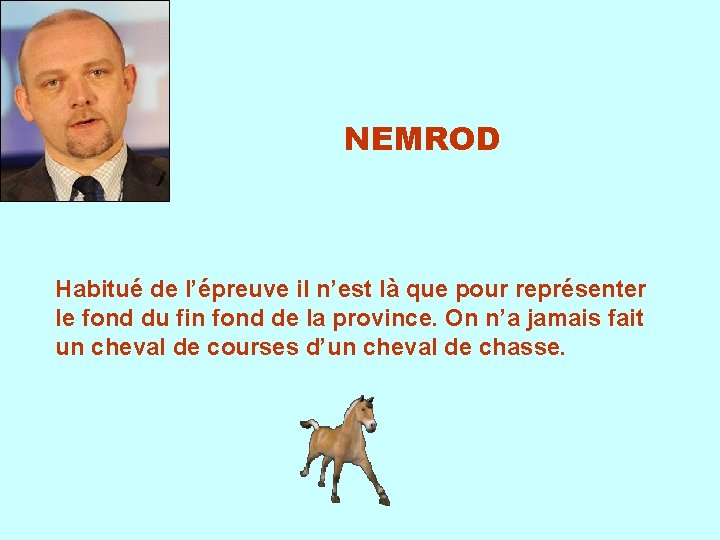 NEMROD Habitué de l’épreuve il n’est là que pour représenter le fond du fin