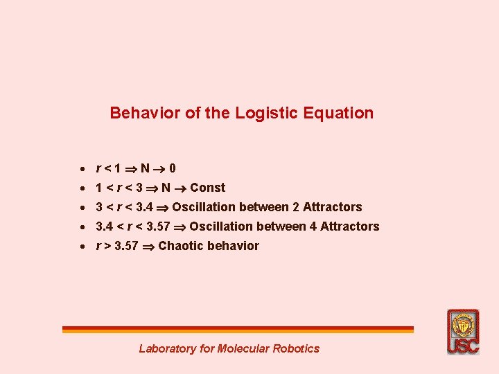 Behavior of the Logistic Equation · r<1 N 0 · 1 < r <