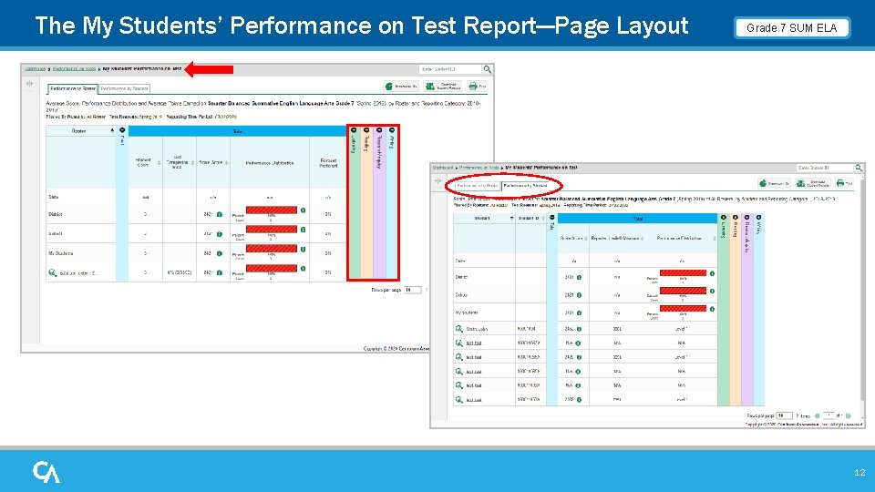 The My Students’ Performance on Test Report—Page Layout Grade 7 SUM ELA 12 The My Students’ Performance on Test Report—Page Layout Grade 7 SUM ELA 12