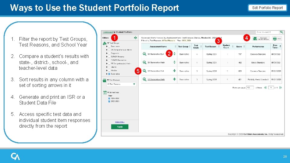 Ways to Use the Student Portfolio Report 1. Filter the report by Test Groups, Ways to Use the Student Portfolio Report 1. Filter the report by Test Groups,