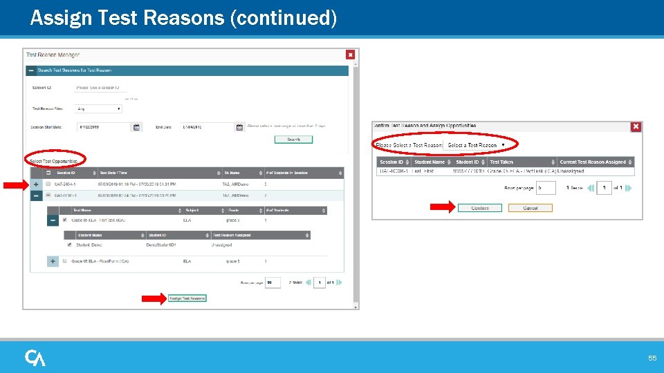 Assign Test Reasons (continued) 55 Assign Test Reasons (continued) 55