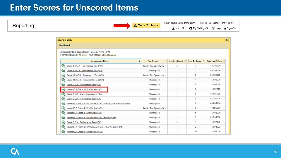Enter Scores for Unscored Items 57 Enter Scores for Unscored Items 57
