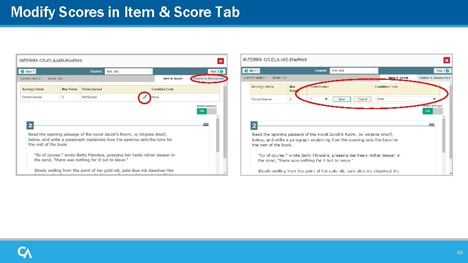 Modify Scores in Item & Score Tab 60 Modify Scores in Item & Score Tab 60
