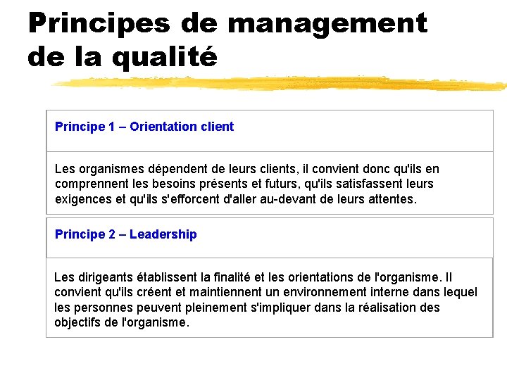 Principes de management de la qualité Principe 1 – Orientation client Les organismes dépendent