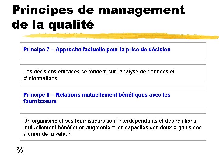 Principes de management de la qualité Principe 7 – Approche factuelle pour la prise