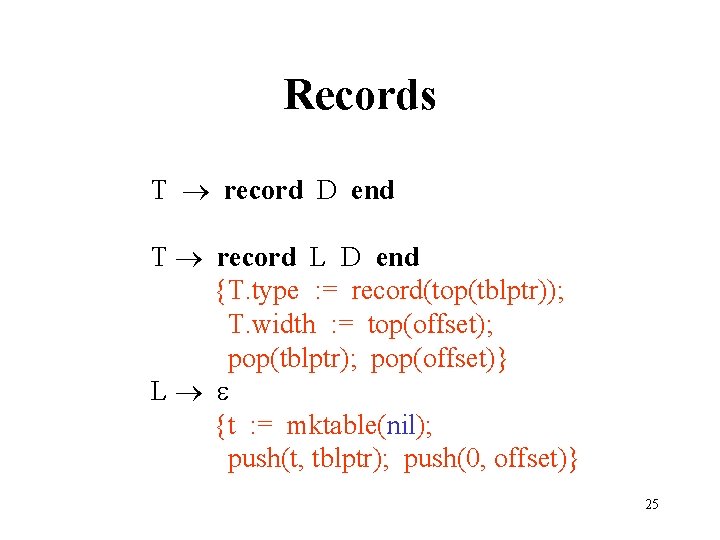 Records T record D end T record L D end {T. type : =