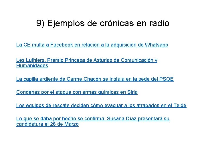 9) Ejemplos de crónicas en radio La CE multa a Facebook en relación a