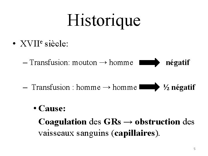 Historique • XVIIe siècle: – Transfusion: mouton → homme négatif – Transfusion : homme Historique • XVIIe siècle: – Transfusion: mouton → homme négatif – Transfusion : homme