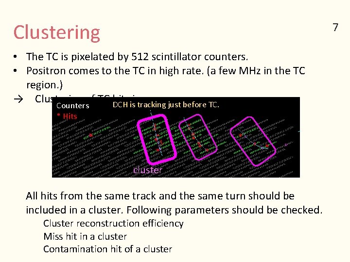 77 Clustering • The TC is pixelated by 512 scintillator counters. • Positron comes