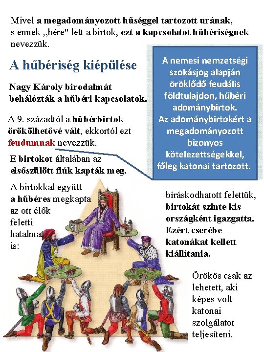 Mivel a megadományozott hűséggel tartozott urának, s ennek , , bére" lett a birtok, Mivel a megadományozott hűséggel tartozott urának, s ennek , , bére" lett a birtok,