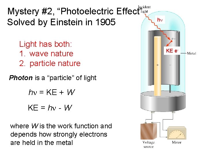 Mystery #2, “Photoelectric Effect” Solved by Einstein in 1905 Light has both: 1. wave Mystery #2, “Photoelectric Effect” Solved by Einstein in 1905 Light has both: 1. wave