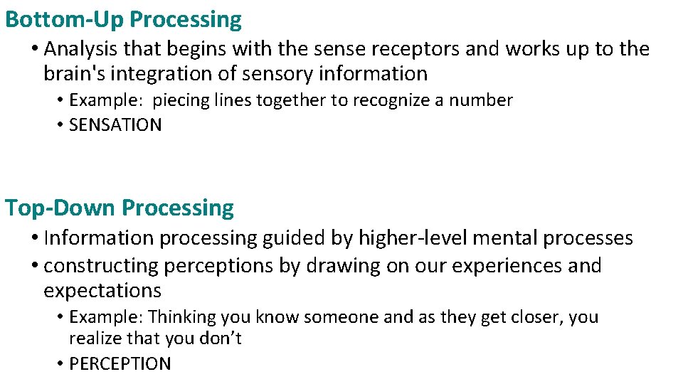Bottom-Up Processing • Analysis that begins with the sense receptors and works up to