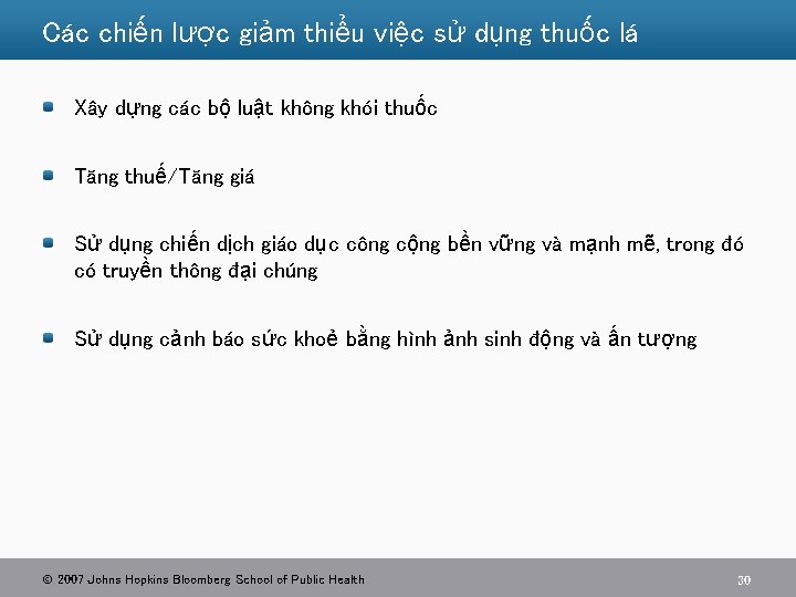 Các chiến lược giảm thiểu việc sử dụng thuốc lá Xây dựng các bộ