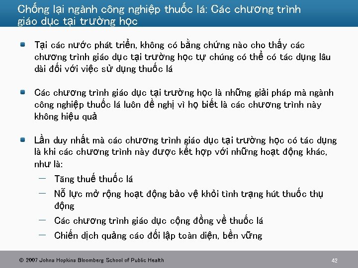 Chống lại ngành công nghiệp thuốc lá: Các chương trình giáo dục tại trường