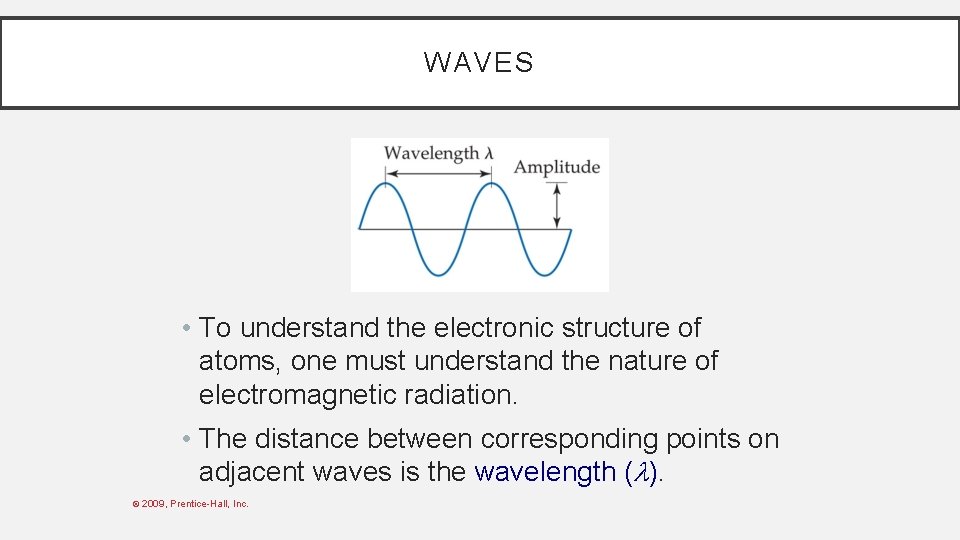 WAVES • To understand the electronic structure of atoms, one must understand the nature