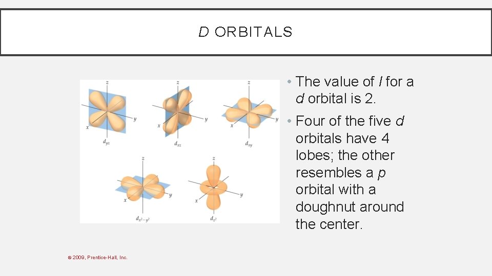 D ORBITALS • The value of l for a d orbital is 2. •