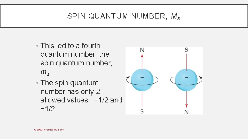 SPIN QUANTUM NUMBER, M S • This led to a fourth quantum number, the