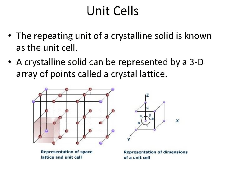 Unit Cells • The repeating unit of a crystalline solid is known as the