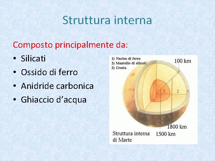 Struttura interna Composto principalmente da: • Silicati • Ossido di ferro • Anidride carbonica Struttura interna Composto principalmente da: • Silicati • Ossido di ferro • Anidride carbonica