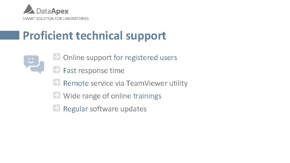 Proficient technical support Online support for registered users Fast response time Remote service via