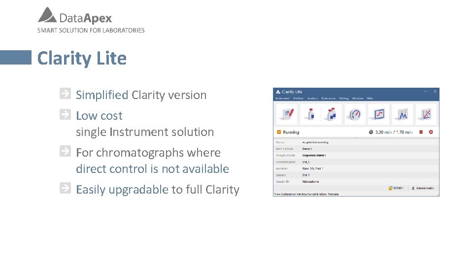 Clarity Lite Simplified Clarity version Low cost single Instrument solution For chromatographs where direct