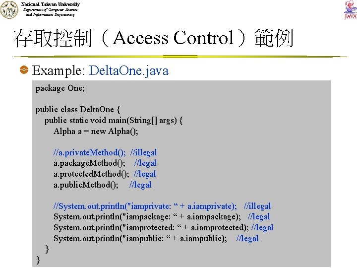 National Taiwan University Department of Computer Science and Information Engineering 存取控制（Access Control）範例 Example: Delta.