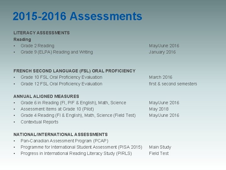 2015 -2016 Assessments LITERACY ASSESSMENTS Reading • Grade 2 Reading • Grade 9 (ELPA)