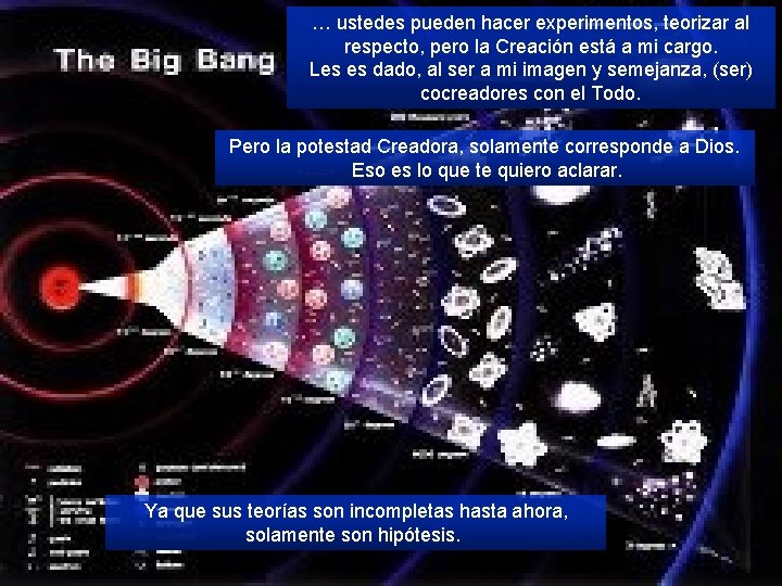 … ustedes pueden hacer experimentos, teorizar al respecto, pero la Creación está a mi