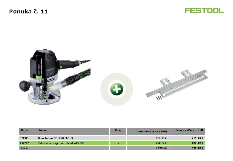 Ponuka č. 11 Obj. č. Názov Kusy Cenníková cena s DPH Cena po zľave