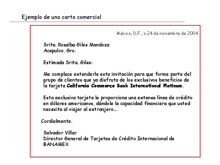 Ejemplo de una carta comercial México, D. F. , a 24 de noviembre de Ejemplo de una carta comercial México, D. F. , a 24 de noviembre de