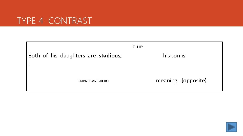 TYPE 4 CONTRAST clue Both of his daughters are studious, . UNKNOWN WORD his
