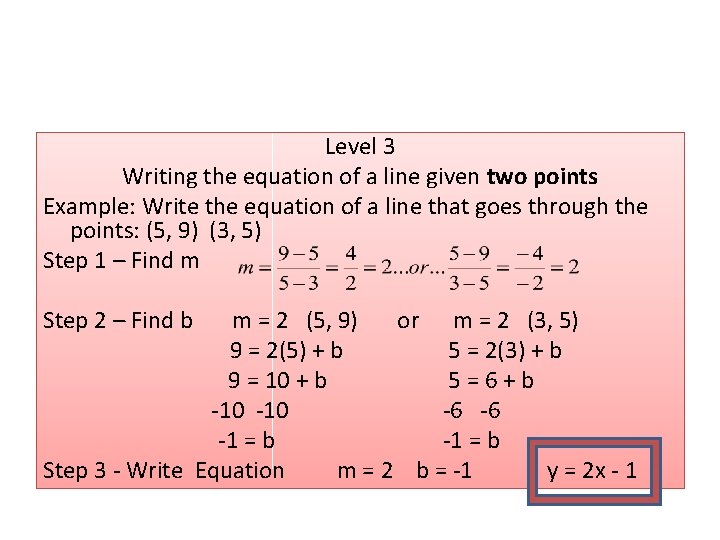 Level 3 Writing the equation of a line given two points Example: Write the