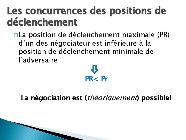 Les concurrences des positions de déclenchement � La position de déclenchement maximale (PR) d’un