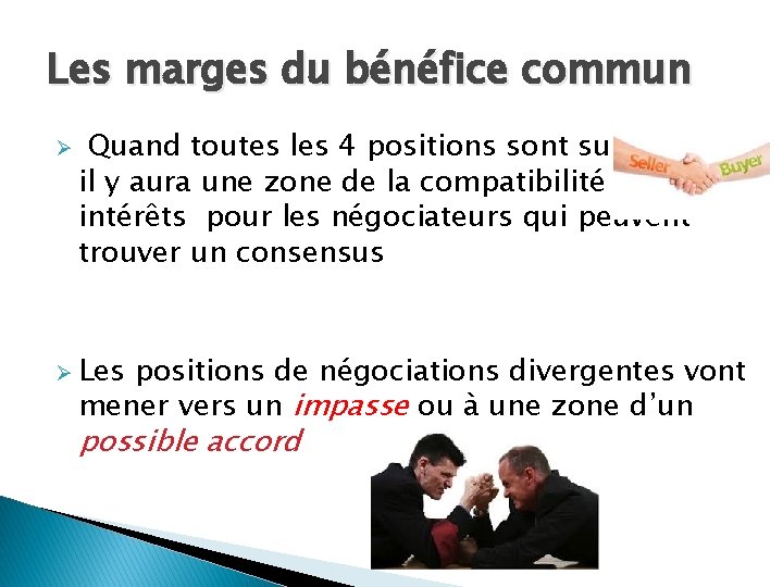 Les marges du bénéfice commun Ø Quand toutes les 4 positions sont superposées, il