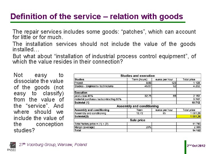 Definition of the service – relation with goods The repair services includes some goods: