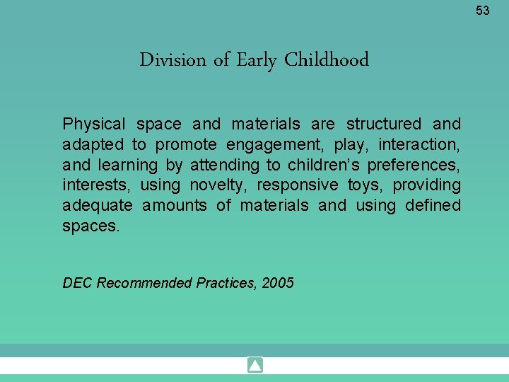 53 Division of Early Childhood Physical space and materials are structured and adapted to