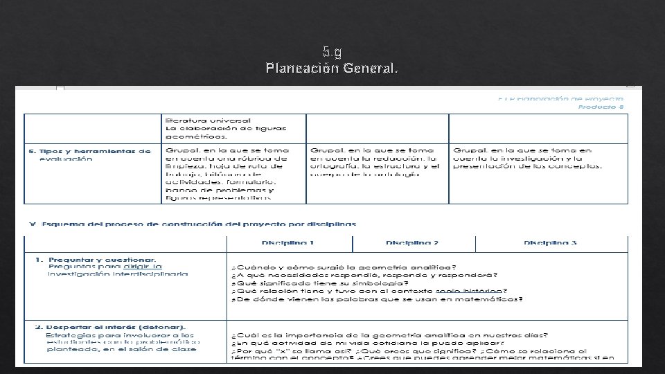 5. g Planeación General. 