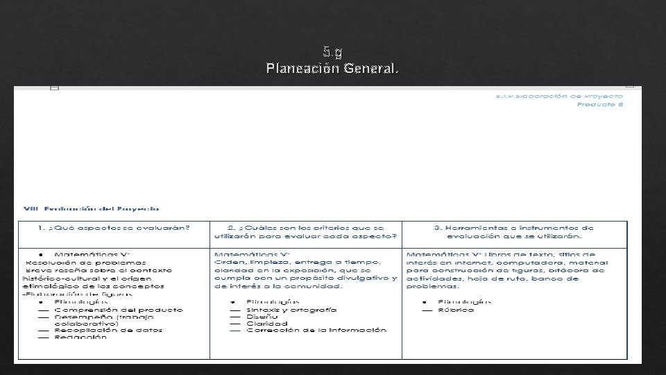 5. g Planeación General. 