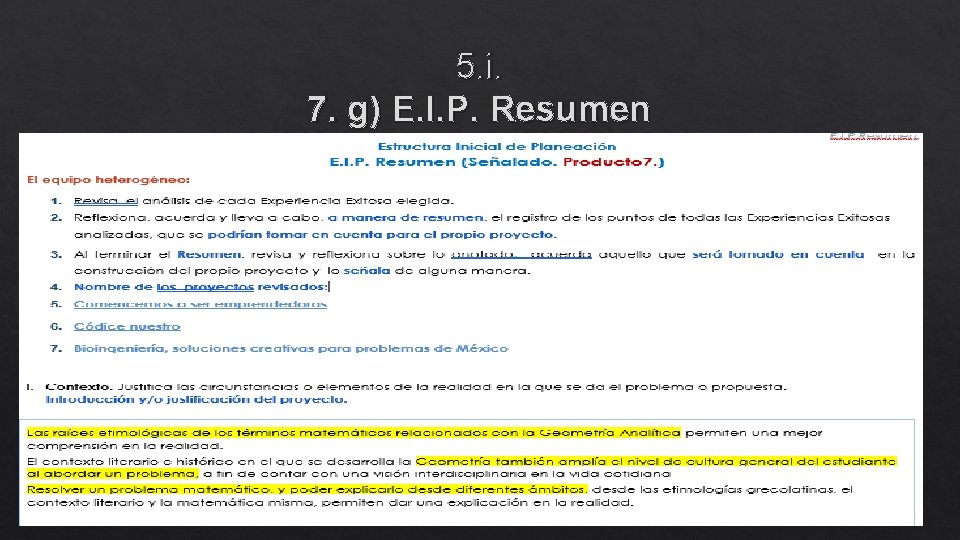 5. i. 7. g) E. I. P. Resumen 