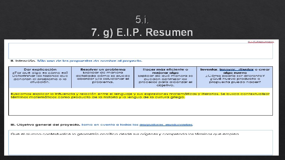 5. i. 7. g) E. I. P. Resumen 