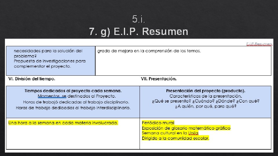 5. i. 7. g) E. I. P. Resumen 