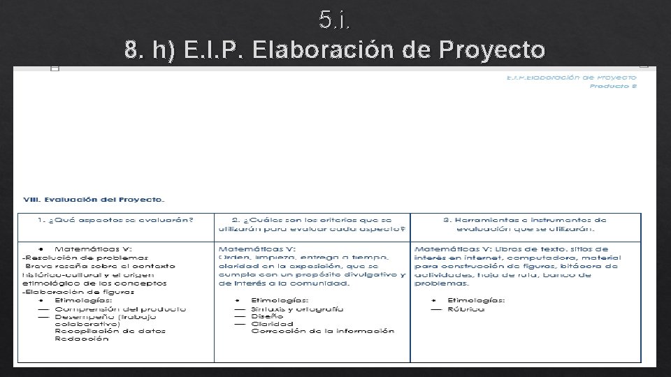 5. i. 8. h) E. I. P. Elaboración de Proyecto 