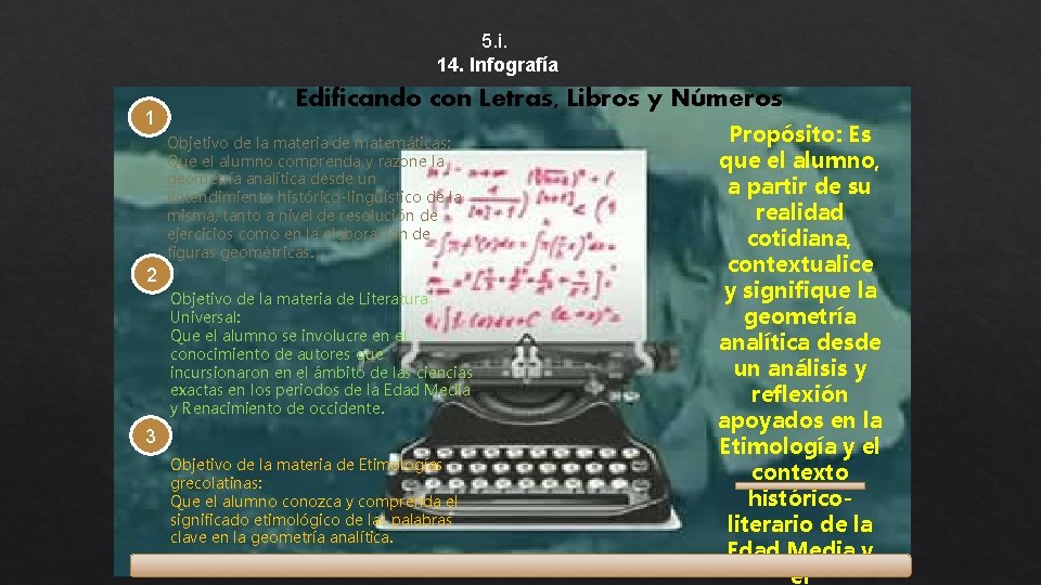 5. i. 14. Infografía 1 Edificando con Letras, Libros y Números Objetivo de la