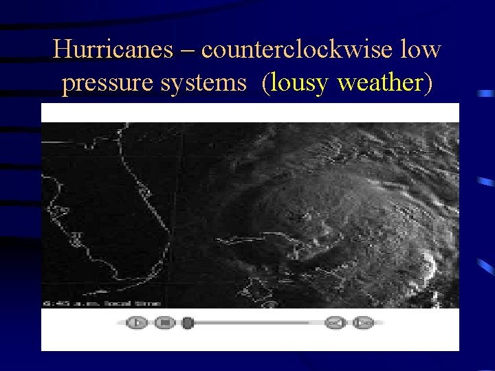 Hurricanes – counterclockwise low pressure systems (lousy weather) 